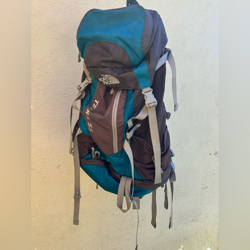 The North Face Blue and gray Backpack